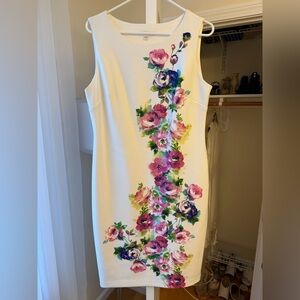 Calvin Klein White Midi Dress with Multicolor Floral Pattern
